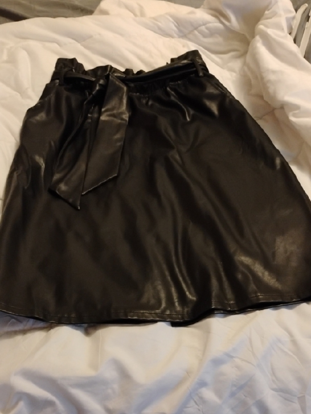 Time and Tru Black Faux Leather Paperbag Tie Mini Skirt - Picture 3 of 10